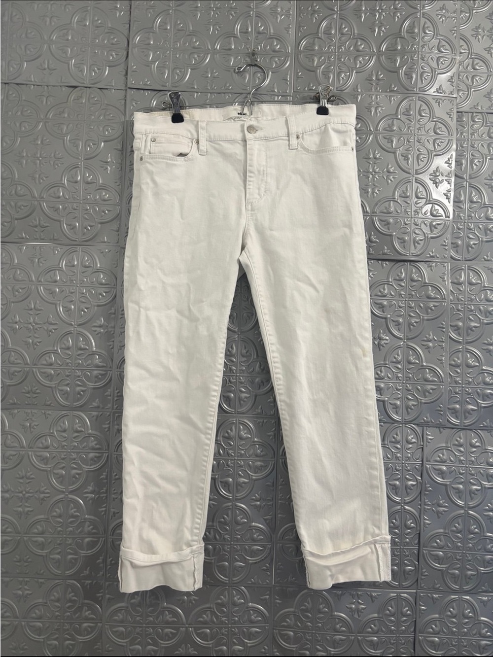 Else Jeans Womens 30 White Straight Ankle Crop Denim Jeans Mid Rise Stretch